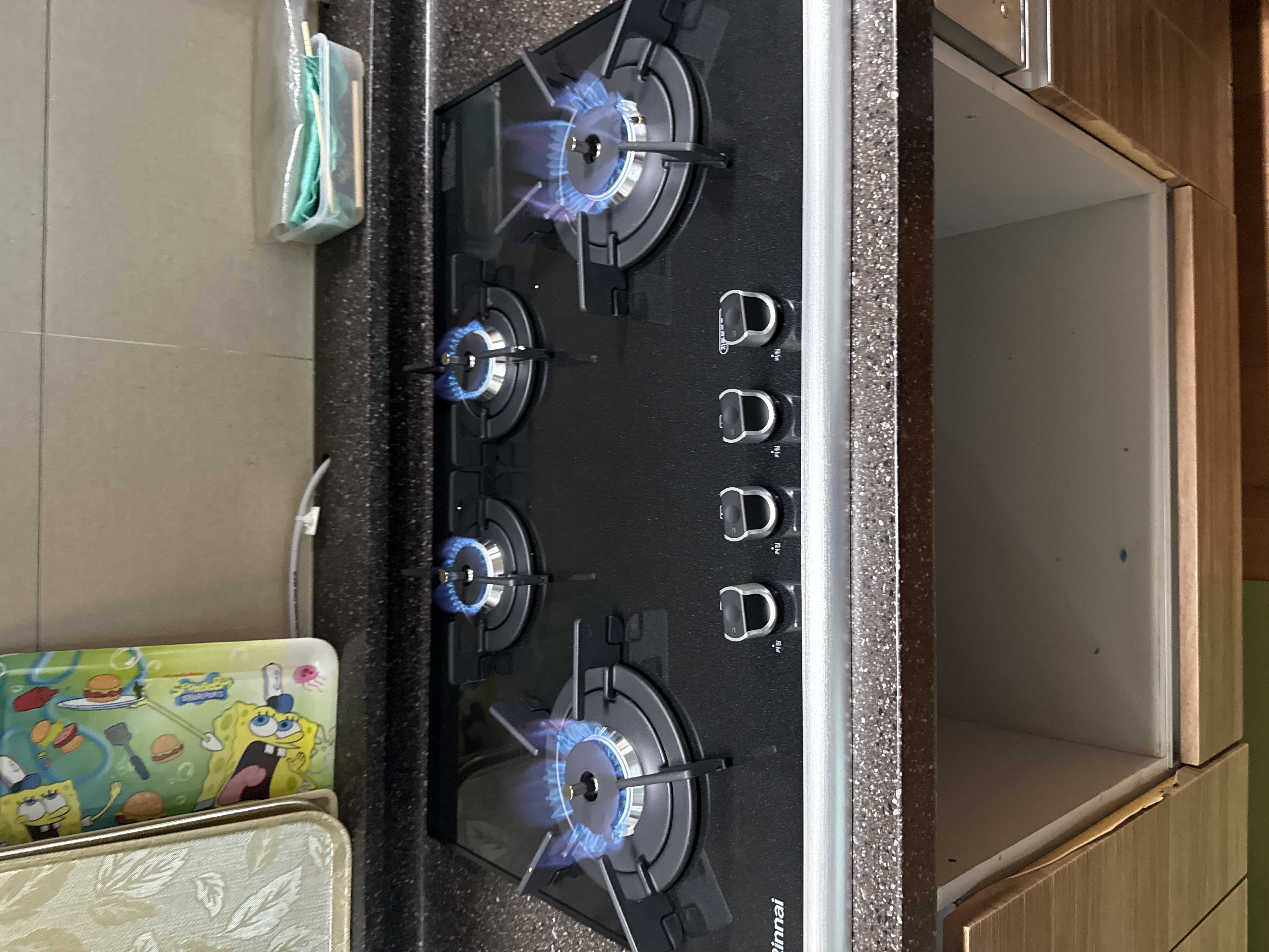 가스레인지교체 시공 완료 - 린나이 4구 점화 확인